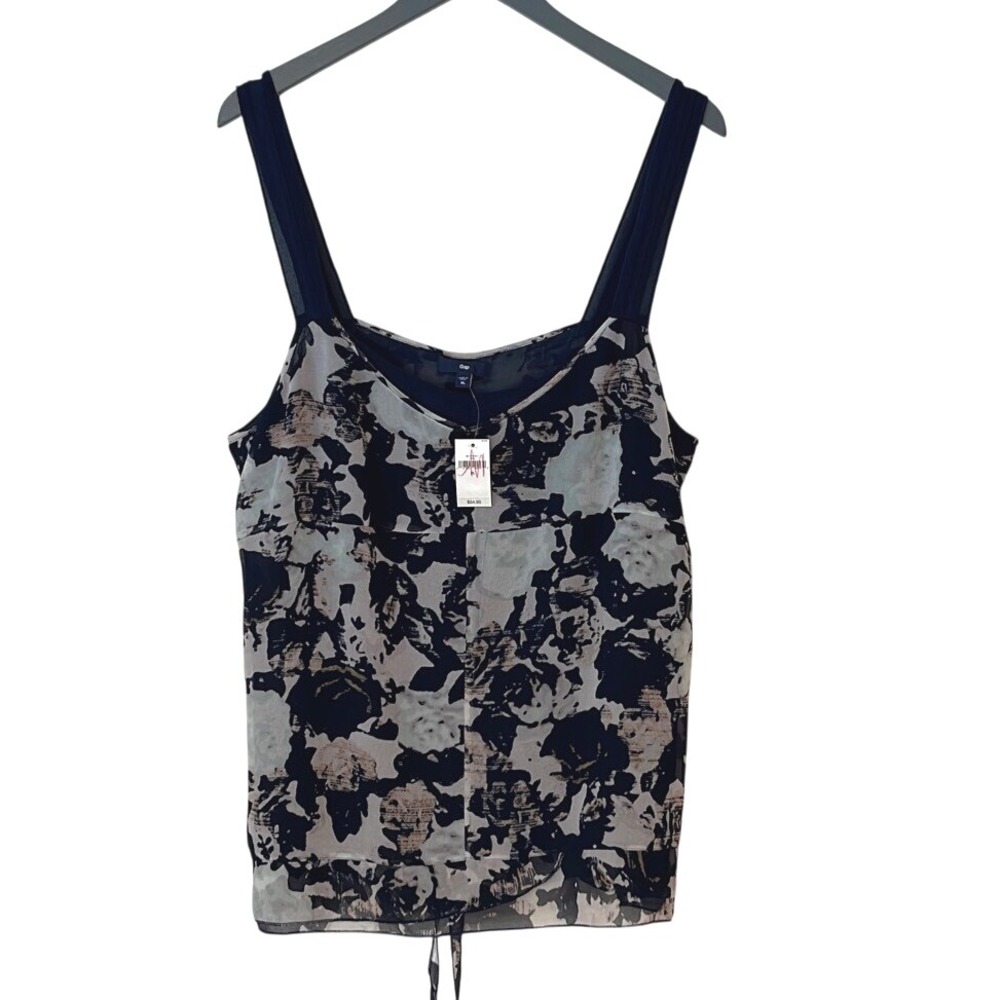 GAP Women's Sheer Tank Top Floral Camisole Summer Wide Strap XL Navy Blue NWT‎